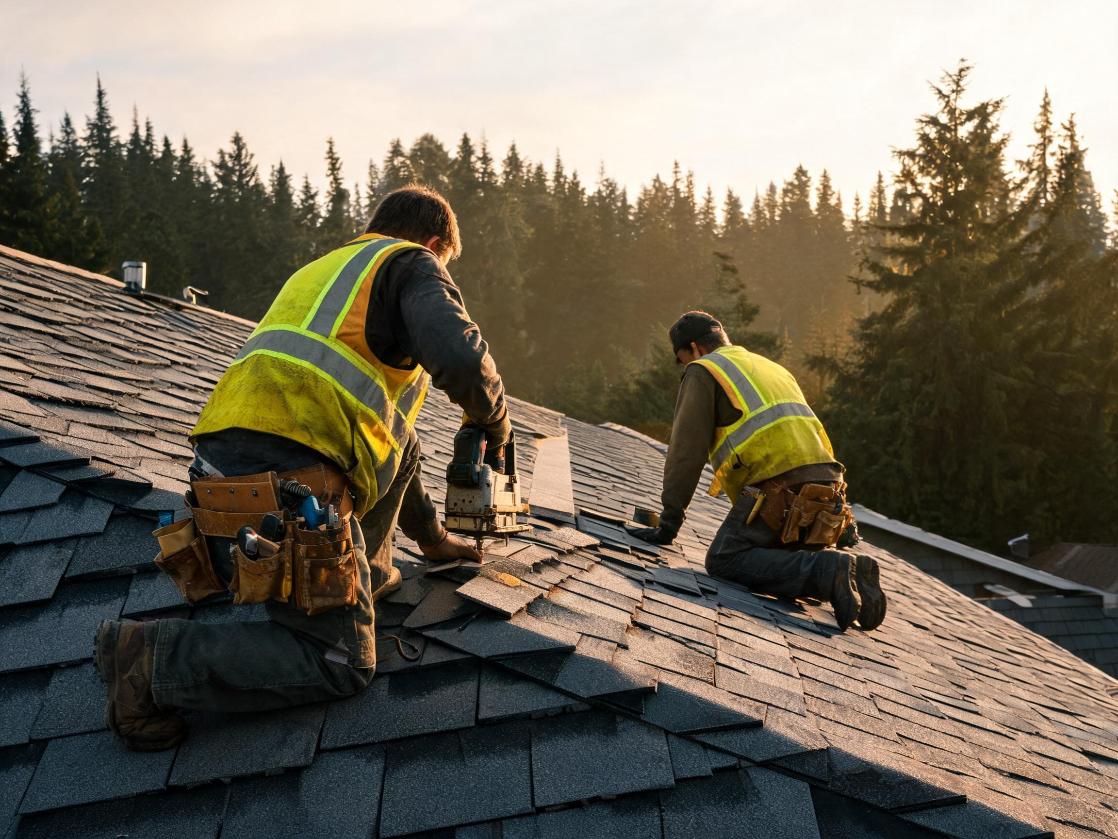 Pro Edge Roofing crew working on a residential roof